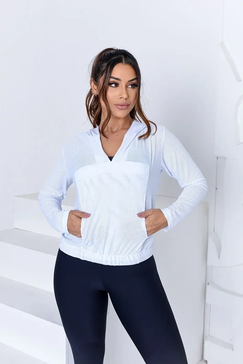 Jaqueta Fitness Capuz Branco