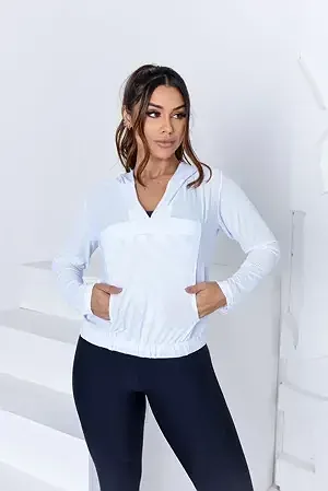 Jaqueta Fitness Capuz Branco