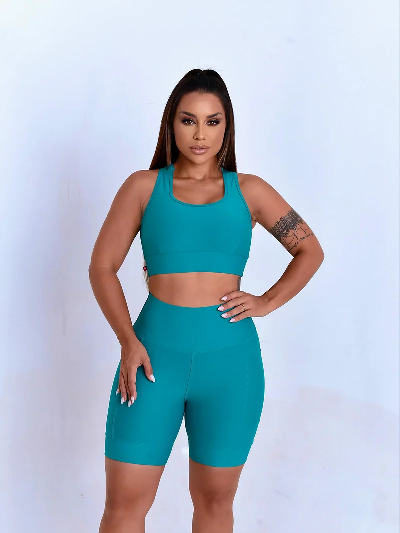 Bermuda Fitness Bolso Lateral Chá Verde