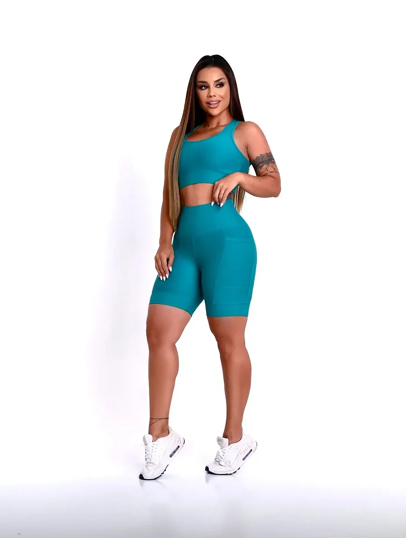 Bermuda Fitness Bolso Lateral Chá Verde