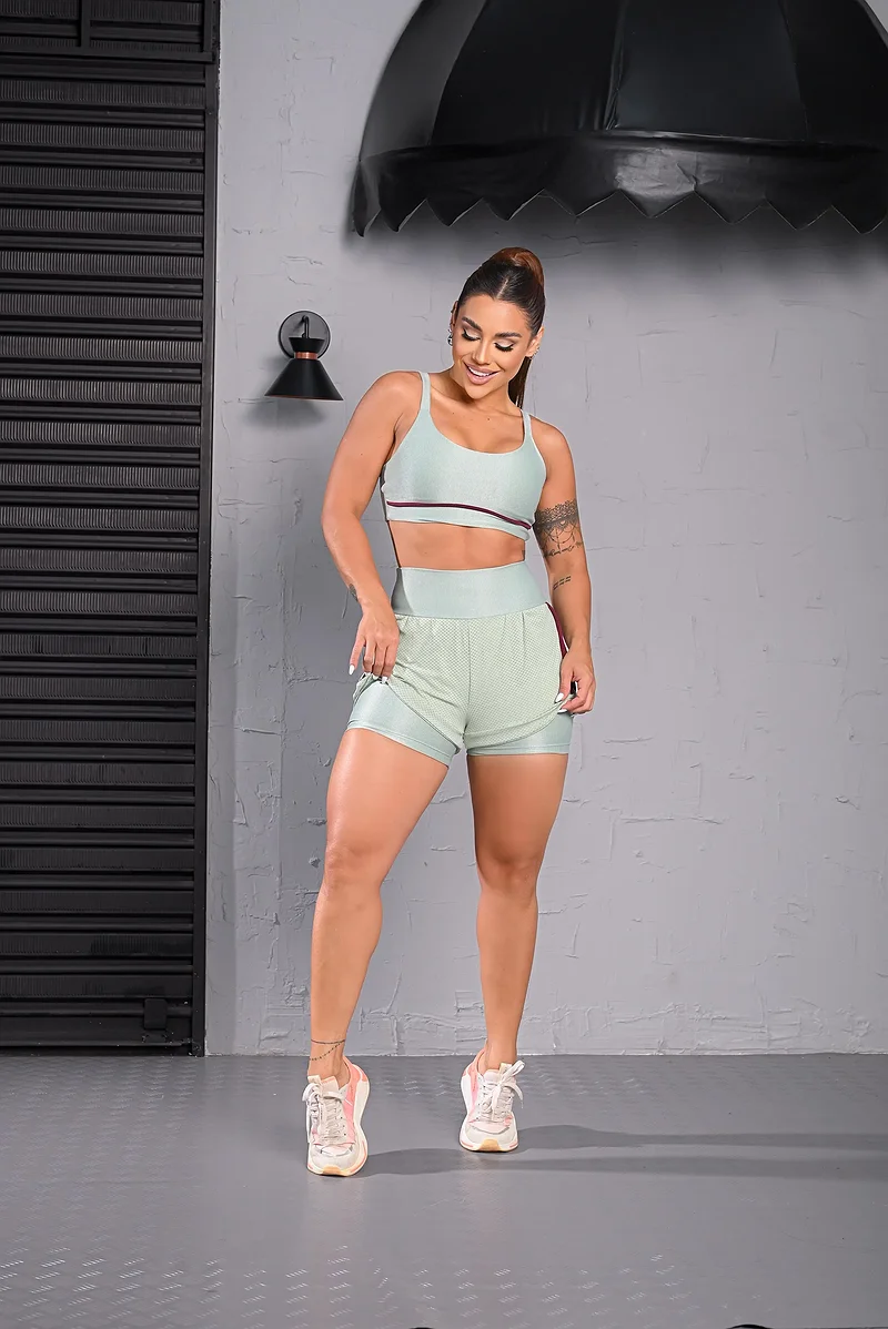 Conjunto Fitness Alice Short Duplo e Top Aloe Premium