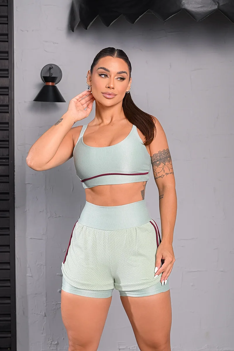 Conjunto Fitness Alice Short Duplo e Top Aloe Premium