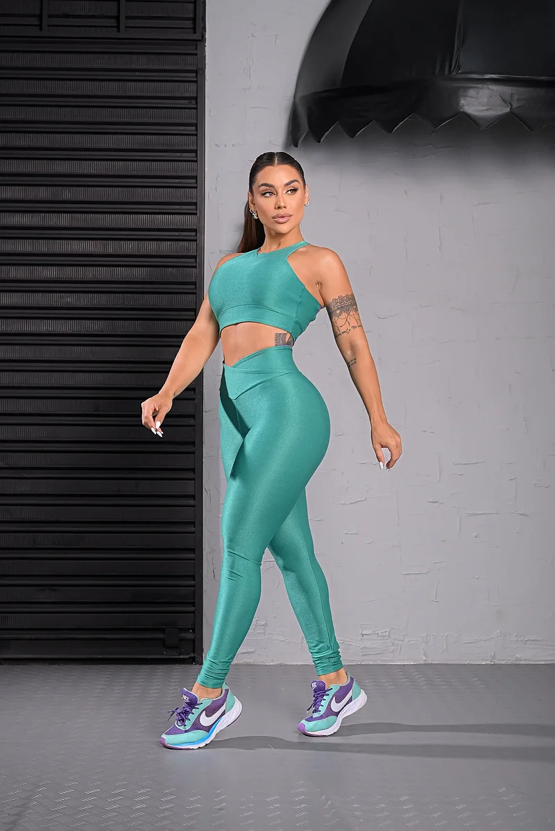 Conjunto Eva Calça Legging Top Verde Água