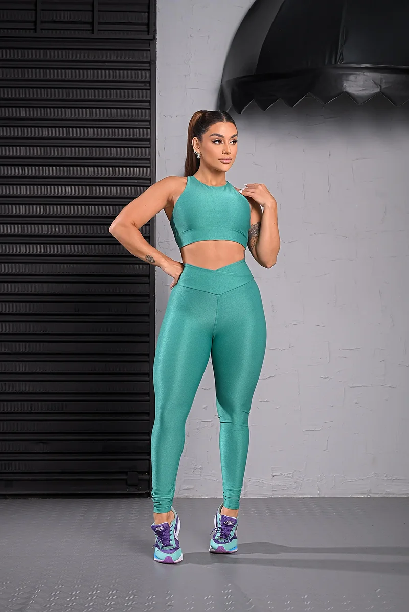 Conjunto Eva Calça Legging Top Verde Água