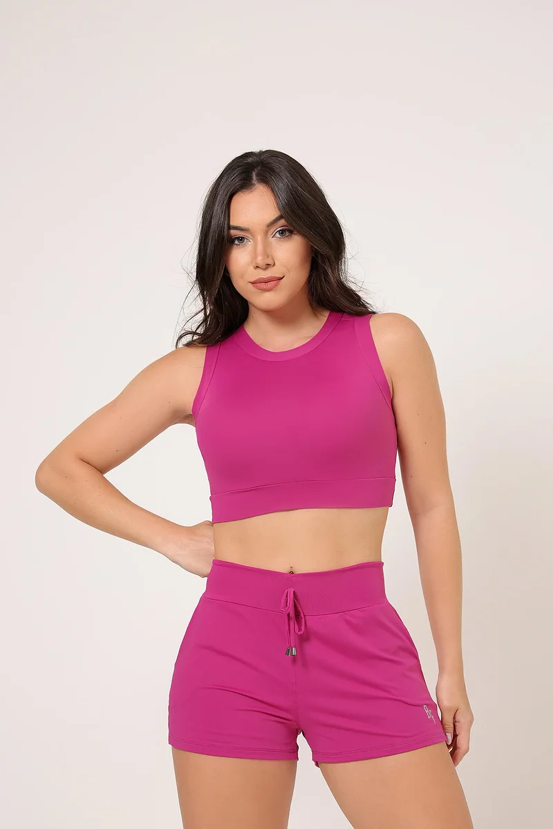 Conjunto Fitness Lais e Short Duplo e Cropped Pitaya
