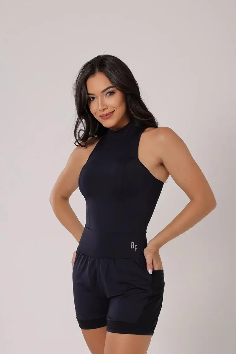 Conjunto Fitness Fabi Short Curto e Regata Preto Tam. M