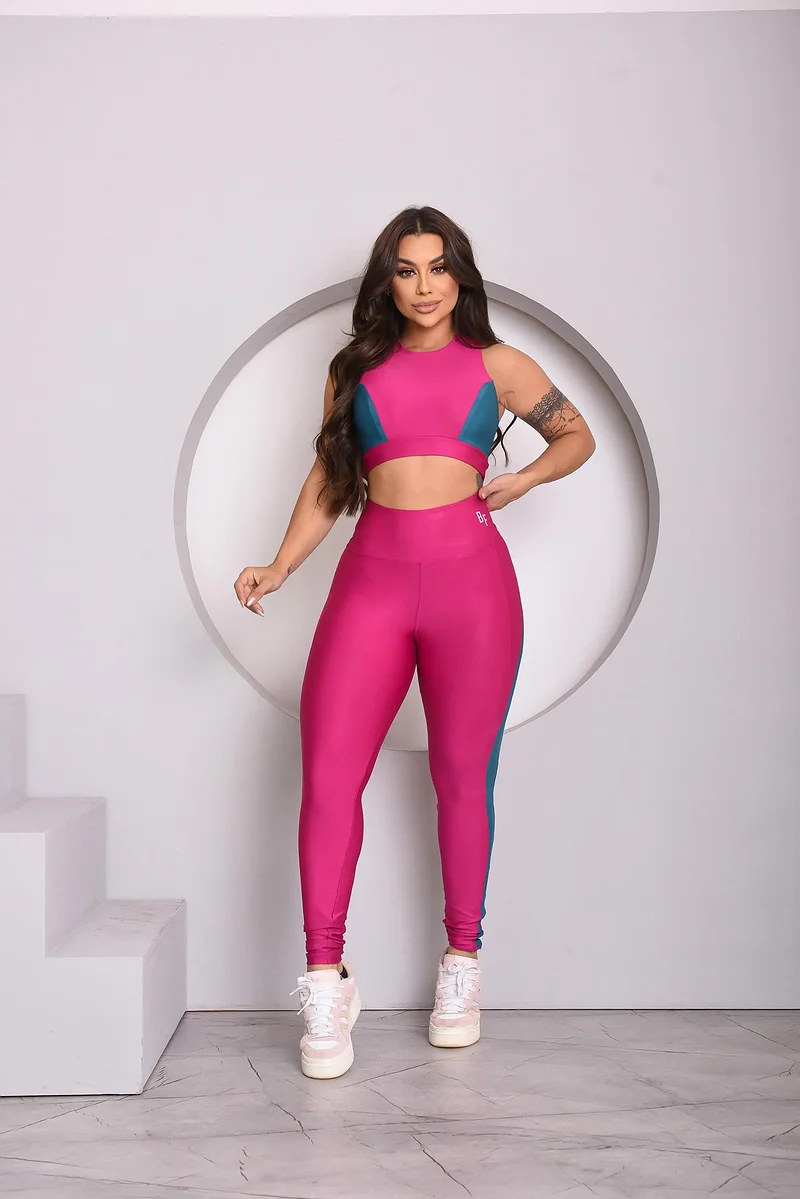 Conjunto de Legging Witoria em Suplex Premium Rosa Fúcsia e Azul