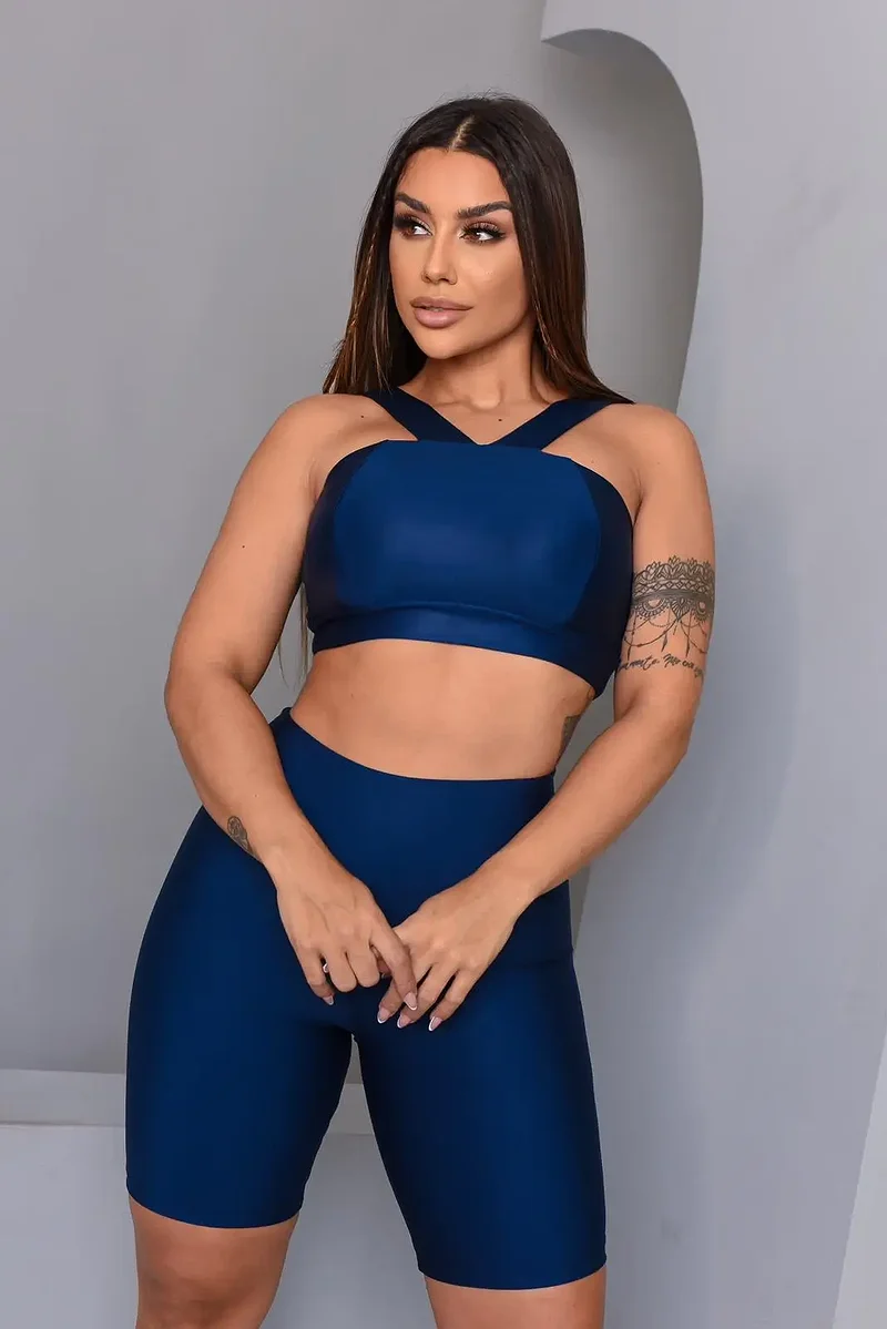 Cropped Fitness Intensi Azul Marinho