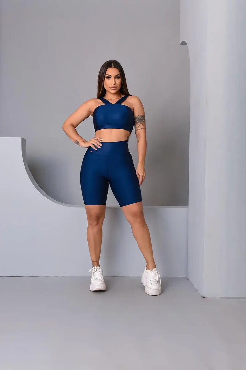 Cropped Fitness Intensi Azul Marinho