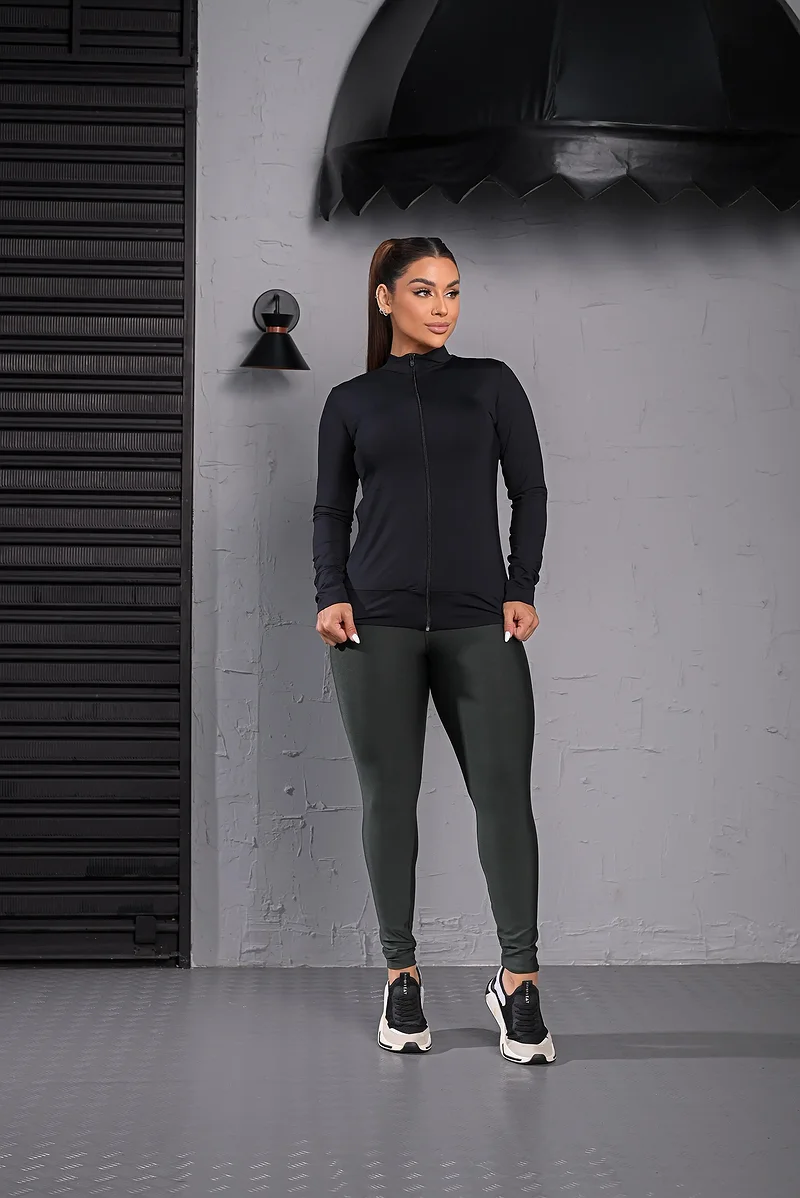 Jaqueta fitness Com Ziper Preto