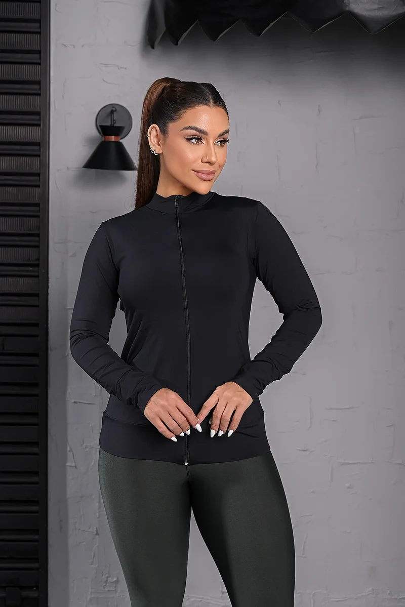 Jaqueta fitness Com Ziper Preto