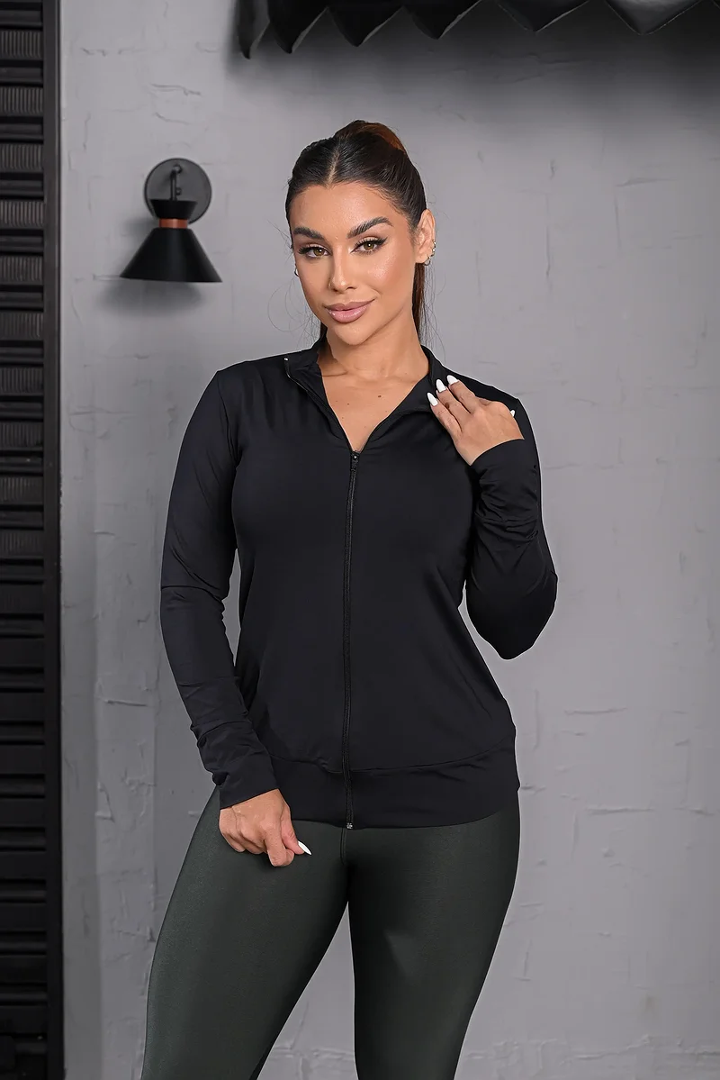 Jaqueta fitness Com Ziper Preto