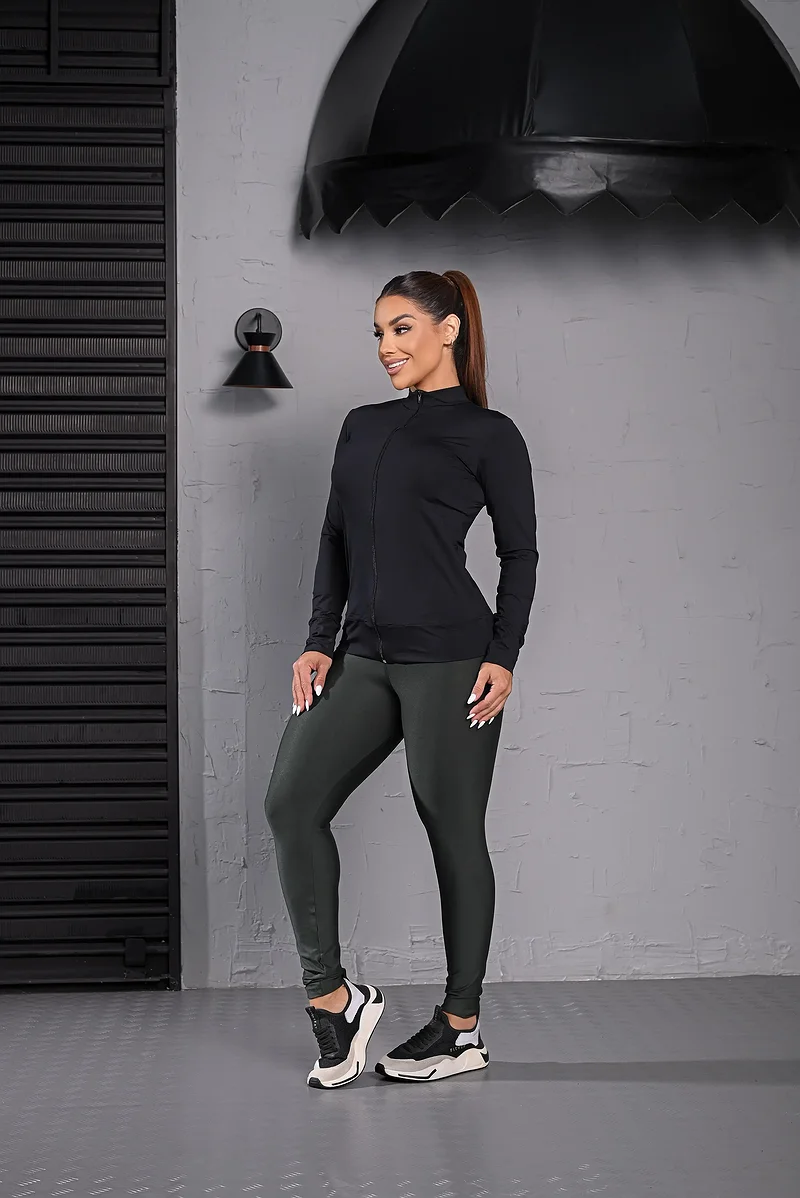 Jaqueta fitness Com Ziper Preto