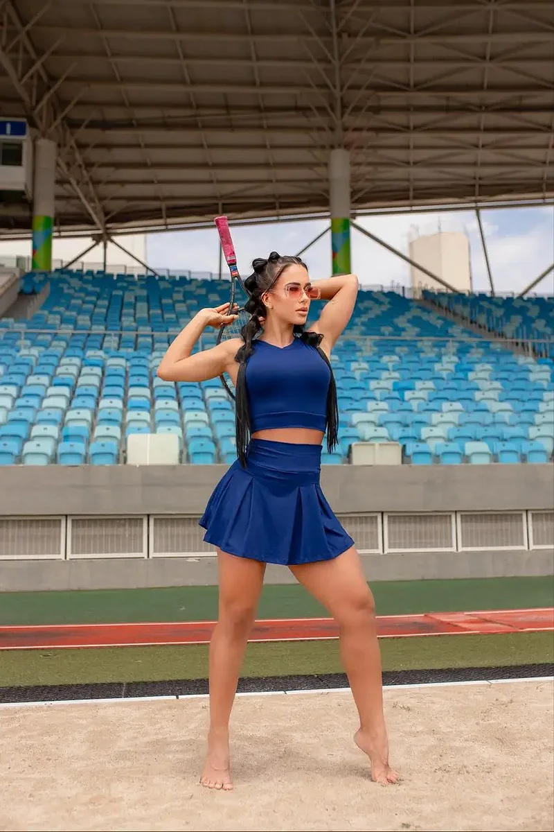 Conjunto Beach Tennis Feminino Azul Shorts Saia